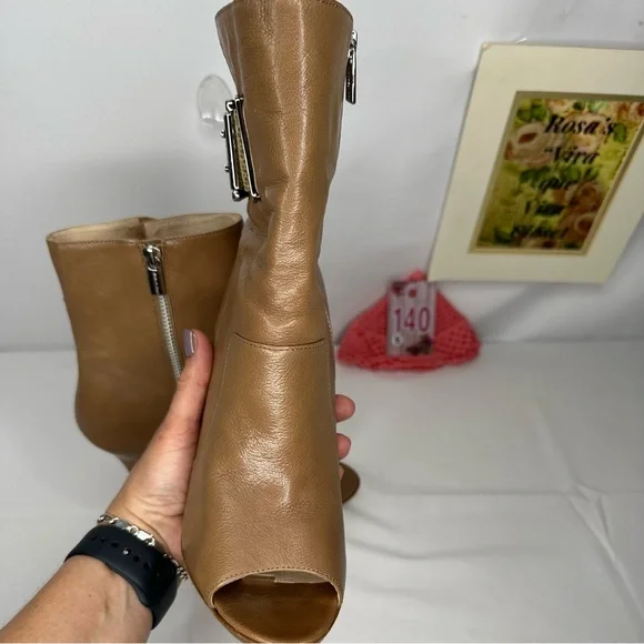 Michael Michael Kors Tan Leather Upper Peep Toe Boots Size 9.5 - Picture 6 of 16